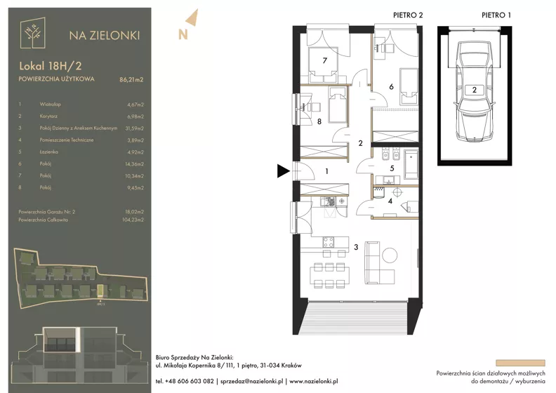 4 pokoje, mieszkanie 86,21 m², piętro 1, oferta nr 18H/2, Na Zielonki - Etap II, Kraków, Prądnik Biały, ul. Na Zielonki 20
