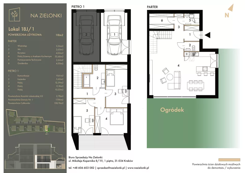 4 pokoje, mieszkanie 118,00 m², parter, oferta nr 18J/1, Na Zielonki - Etap II, Kraków, Prądnik Biały, ul. Na Zielonki 20