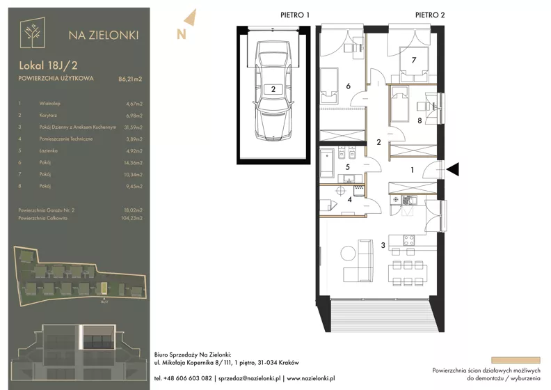4 pokoje, mieszkanie 86,21 m², piętro 1, oferta nr 18J/2, Na Zielonki - Etap II, Kraków, Prądnik Biały, ul. Na Zielonki 20