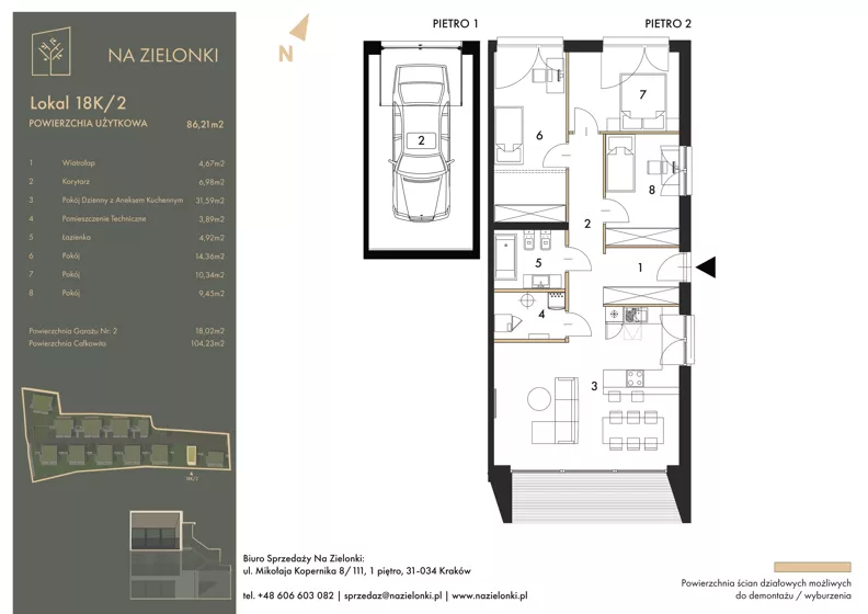 4 pokoje, mieszkanie 86,17 m², piętro 1, oferta nr 18K/2, Na Zielonki - Etap II, Kraków, Prądnik Biały, ul. Na Zielonki 20