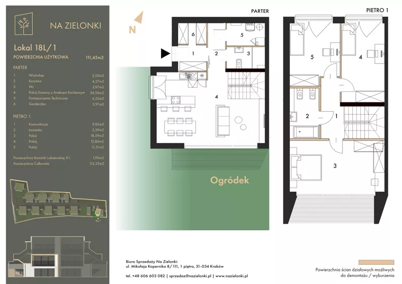 4 pokoje, mieszkanie 111,45 m², parter, oferta nr 18L/1, Na Zielonki - Etap II, Kraków, Prądnik Biały, ul. Na Zielonki 20