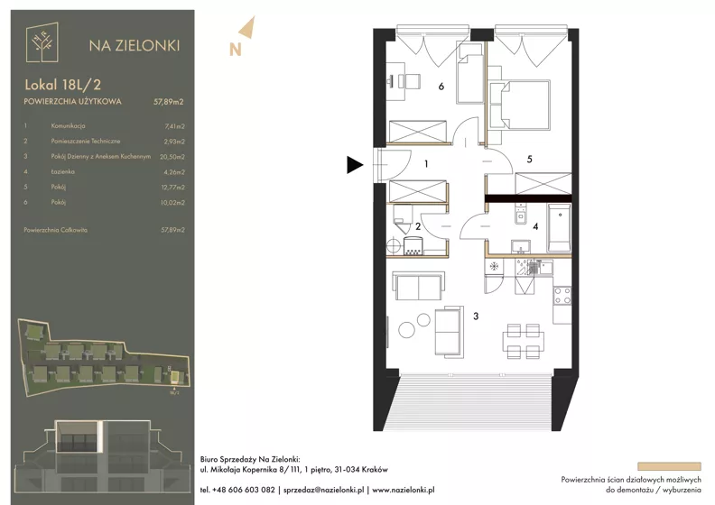 3 pokoje, mieszkanie 57,89 m², piętro 1, oferta nr 18L/2, Na Zielonki - Etap II, Kraków, Prądnik Biały, ul. Na Zielonki 20