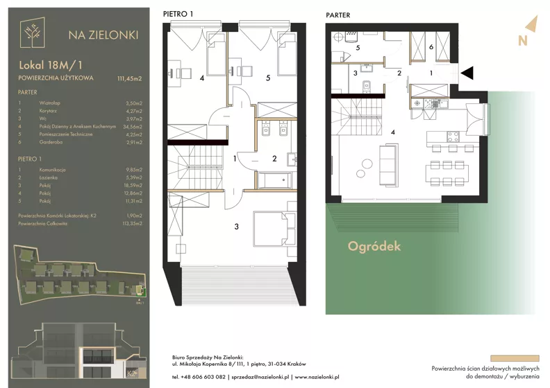4 pokoje, mieszkanie 111,45 m², parter, oferta nr 18M/1, Na Zielonki - Etap II, Kraków, Prądnik Biały, ul. Na Zielonki 20