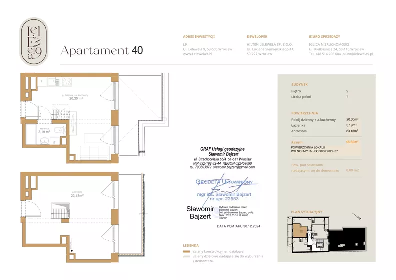 2 pokoje, mieszkanie 46,62 m², piętro 6, oferta nr A40, Lelewela 9, Wrocław, Stare Miasto, ul. Joachima Lelewela 9