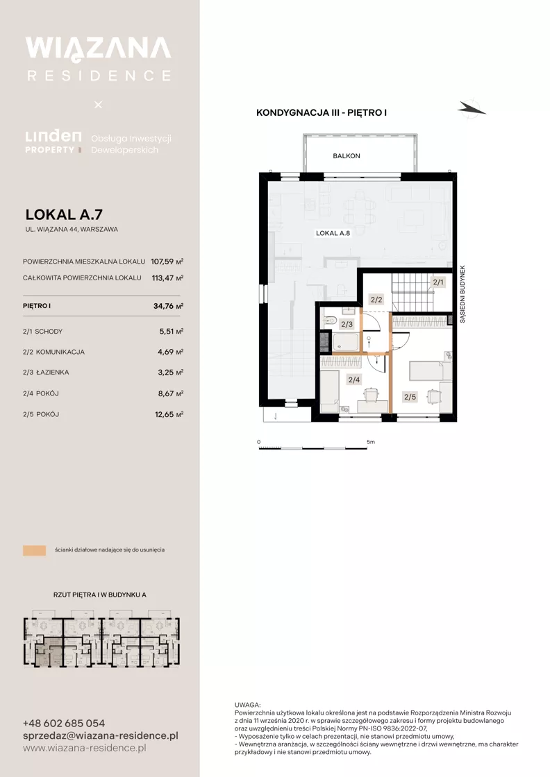4 pokoje, mieszkanie 107,59 m², parter, oferta nr A.7, Wiązana Residence, Warszawa, Wawer, Zerzeń, ul. Wiązana 44