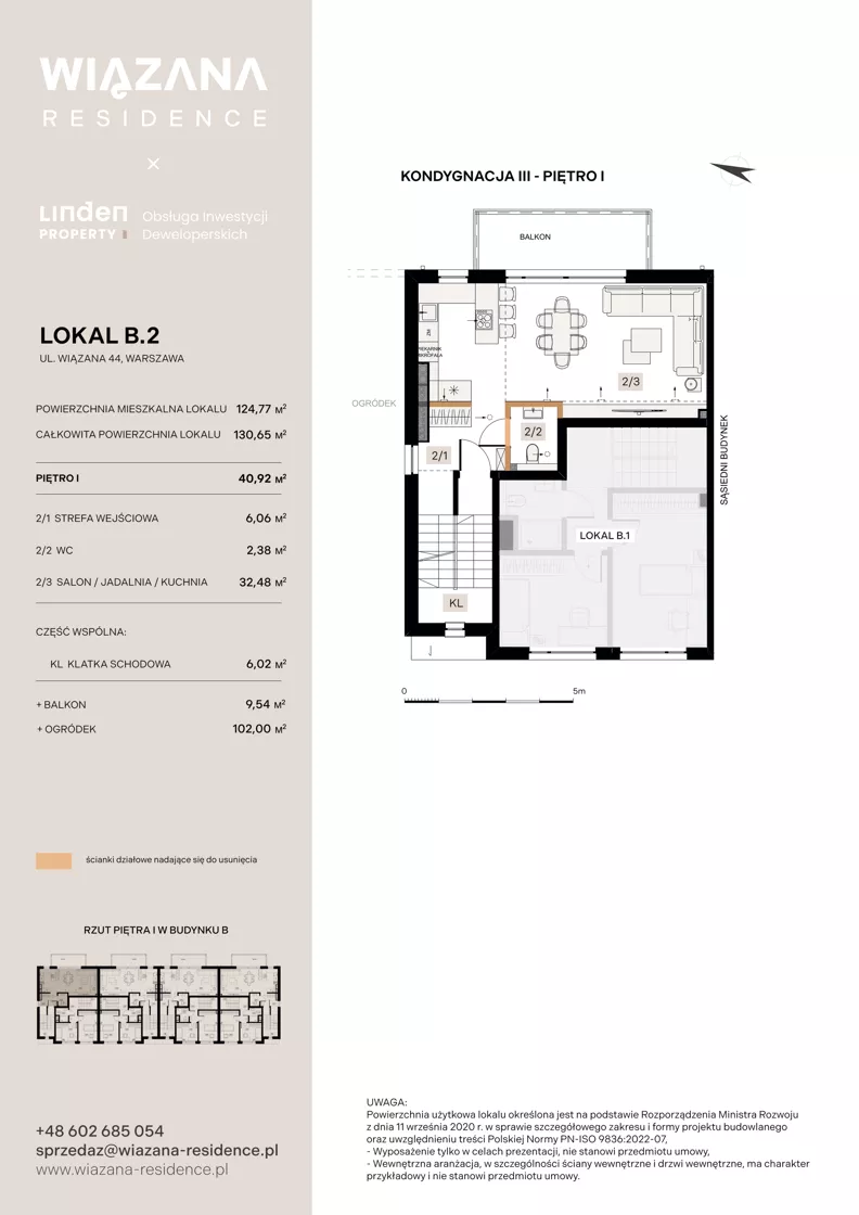 5 pokoi, mieszkanie 124,77 m², piętro 1, oferta nr B.2, Wiązana Residence, Warszawa, Wawer, Zerzeń, ul. Wiązana 44