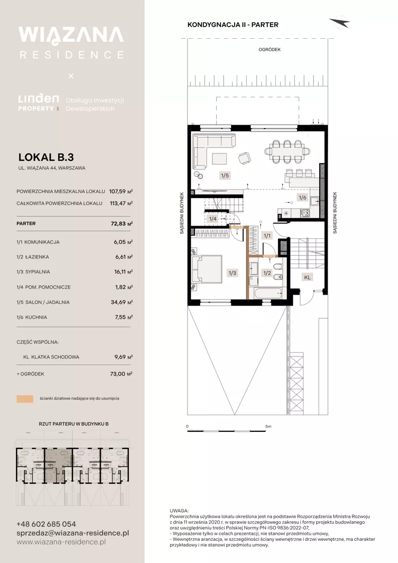 4 pokoje, mieszkanie 107,59 m², parter, oferta nr B.3, Wiązana Residence, Warszawa, Wawer, Zerzeń, ul. Wiązana 44