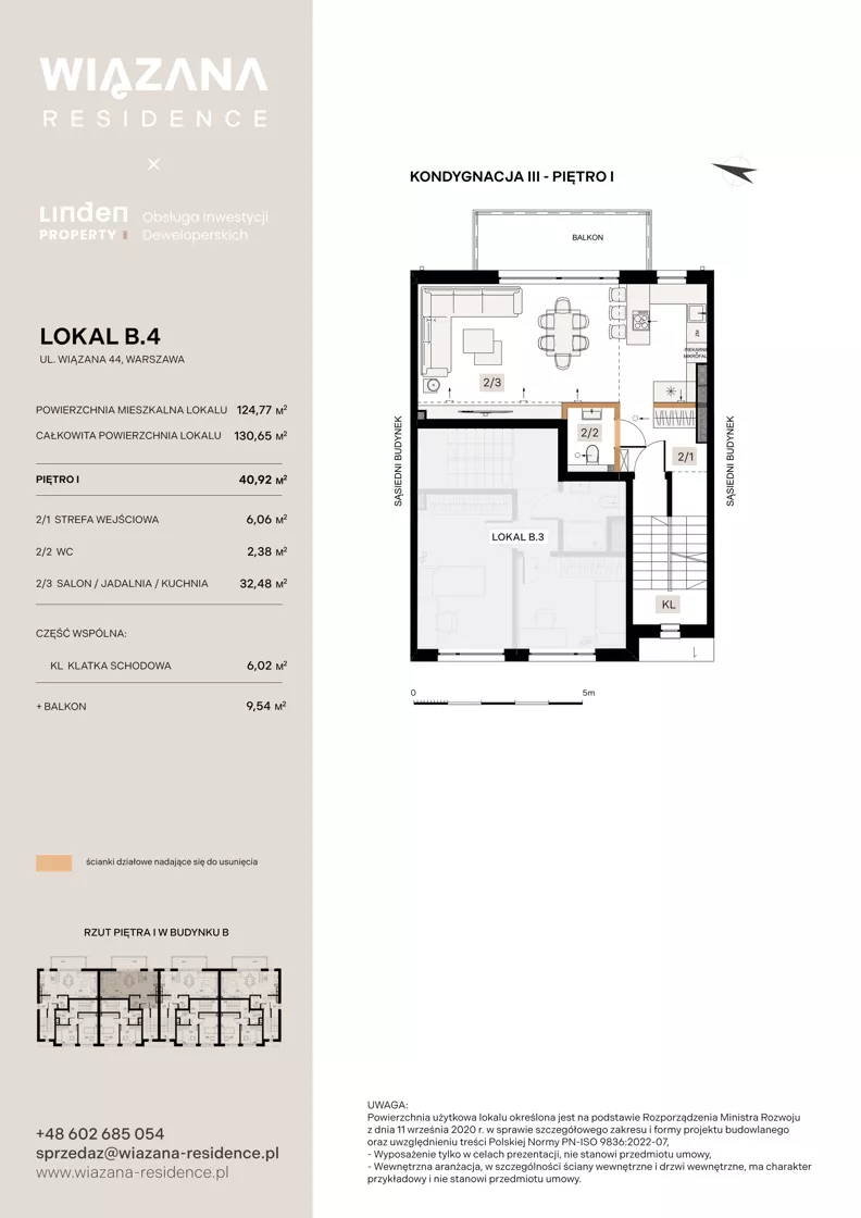 5 pokoi, mieszkanie 124,77 m², piętro 1, oferta nr B.4, Wiązana Residence, Warszawa, Wawer, Zerzeń, ul. Wiązana 44