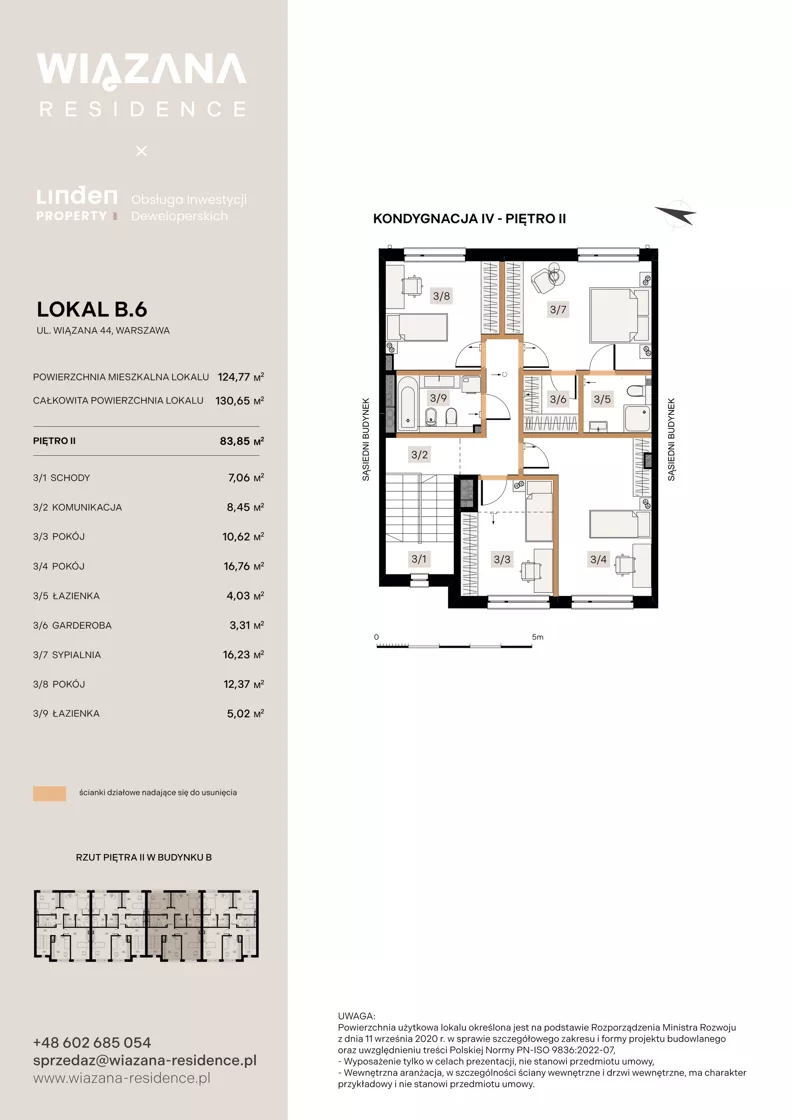 5 pokoi, mieszkanie 124,77 m², piętro 1, oferta nr B.6, Wiązana Residence, Warszawa, Wawer, Zerzeń, ul. Wiązana 44