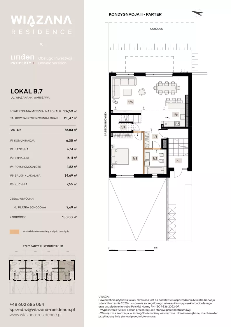 4 pokoje, mieszkanie 107,59 m², parter, oferta nr B.7, Wiązana Residence, Warszawa, Wawer, Zerzeń, ul. Wiązana 44