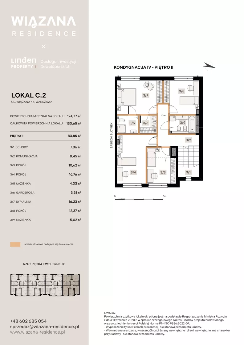 5 pokoi, mieszkanie 124,77 m², piętro 1, oferta nr C.2, Wiązana Residence, Warszawa, Wawer, Zerzeń, ul. Wiązana 44