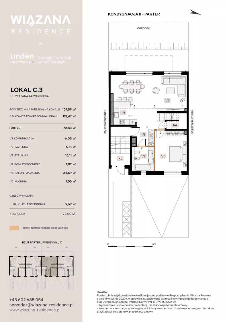 4 pokoje, mieszkanie 107,59 m², parter, oferta nr C.3, Wiązana Residence, Warszawa, Wawer, Zerzeń, ul. Wiązana 44