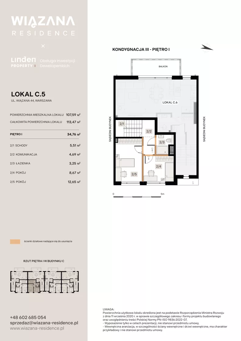 4 pokoje, mieszkanie 107,59 m², parter, oferta nr C.5, Wiązana Residence, Warszawa, Wawer, Zerzeń, ul. Wiązana 44