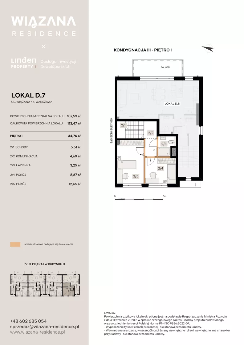 4 pokoje, mieszkanie 107,59 m², parter, oferta nr D.7, Wiązana Residence, Warszawa, Wawer, Zerzeń, ul. Wiązana 44