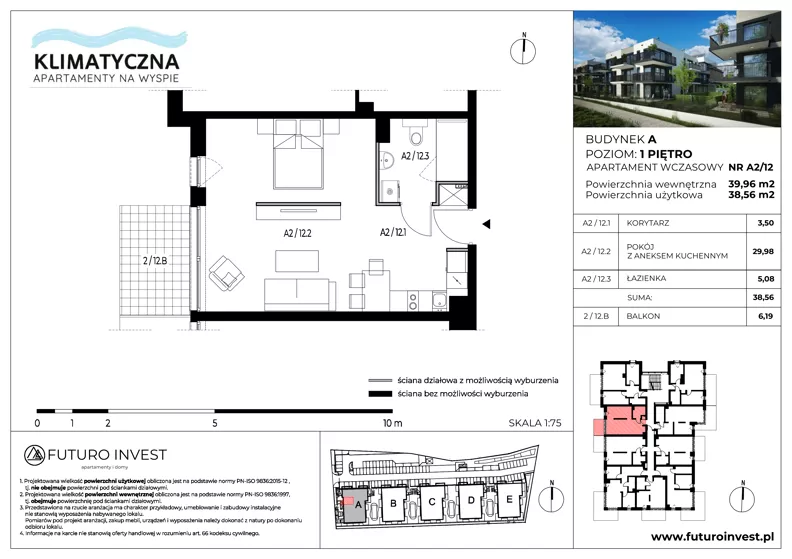 2 pokoje, apartament inwestycyjny 38,98 m², piętro 1, oferta nr A2/12, Apartamenty Klimatyczna, Gdańsk, Wyspa Sobieszewska, ul. Klimatyczna 88
