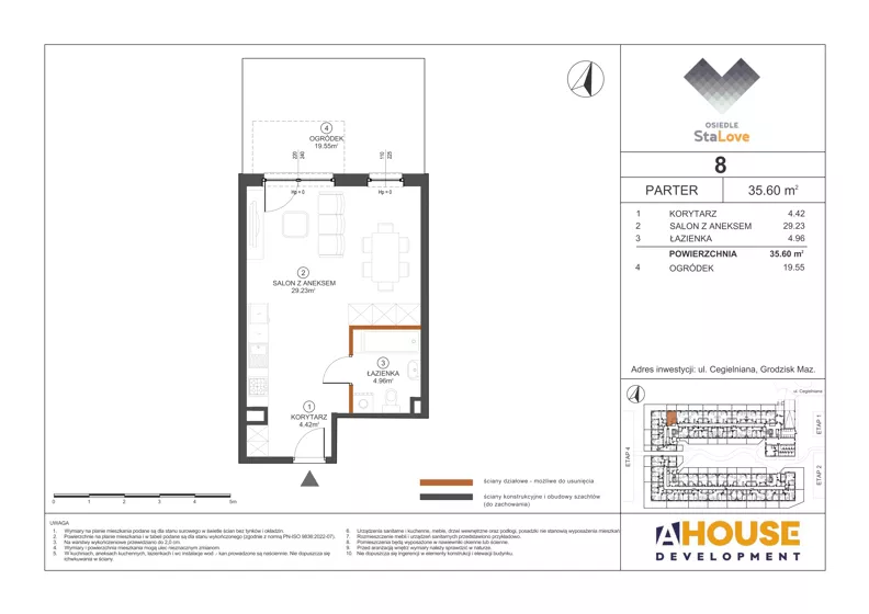1 pokój, mieszkanie 35,60 m², parter, oferta nr M8, Osiedle StaLove Etap III, Grodzisk Mazowiecki, ul. Cegielniana 3