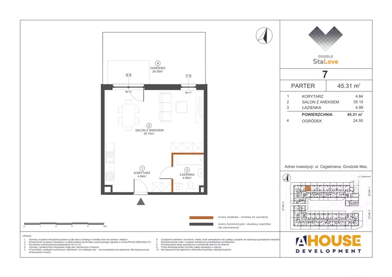 1 pokój, mieszkanie 45,31 m², parter, oferta nr M7, Osiedle StaLove Etap III, Grodzisk Mazowiecki, ul. Cegielniana 3
