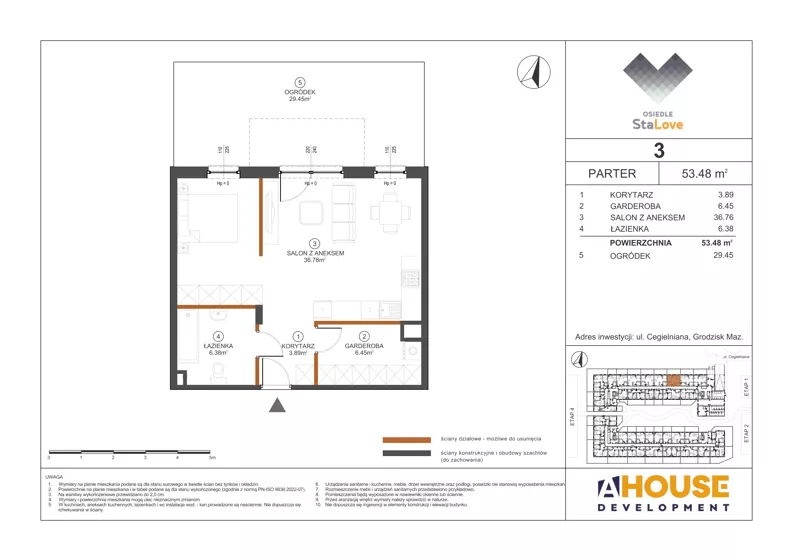 1 pokój, mieszkanie 53,48 m², parter, oferta nr M3, Osiedle StaLove Etap III, Grodzisk Mazowiecki, ul. Cegielniana 3