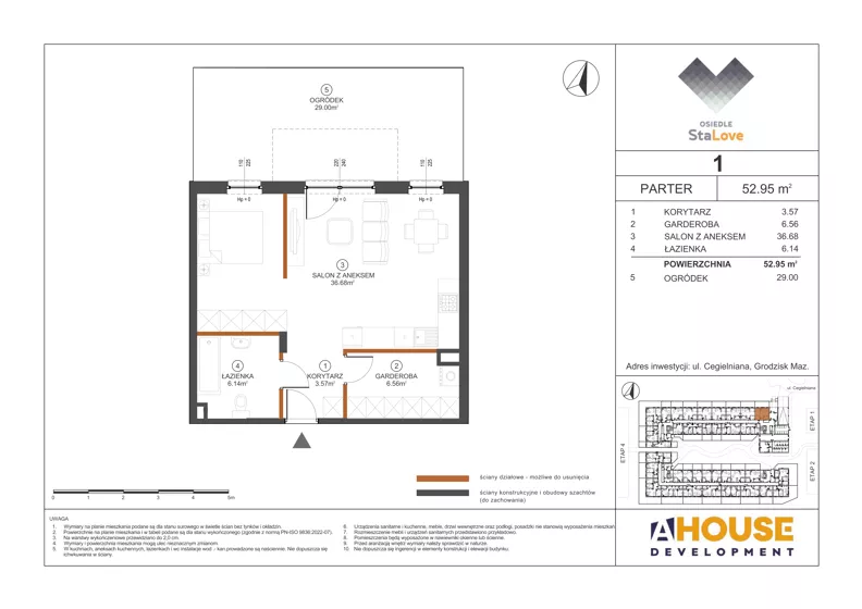 1 pokój, mieszkanie 52,95 m², parter, oferta nr M1, Osiedle StaLove Etap III, Grodzisk Mazowiecki, ul. Cegielniana 3