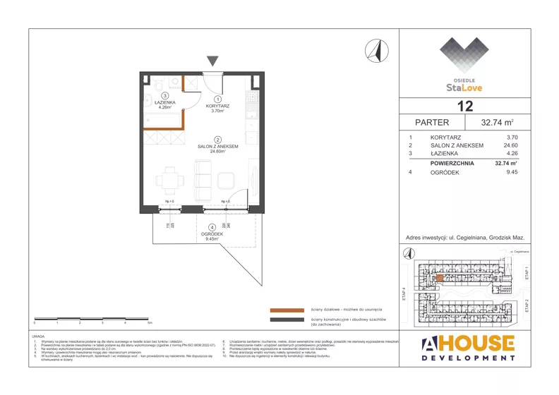 1 pokój, mieszkanie 32,74 m², parter, oferta nr M12, Osiedle StaLove Etap III, Grodzisk Mazowiecki, ul. Cegielniana 3