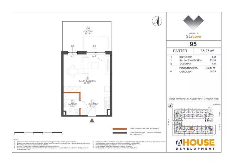 1 pokój, mieszkanie 35,27 m², parter, oferta nr M95, Osiedle StaLove Etap III, Grodzisk Mazowiecki, ul. Cegielniana 3
