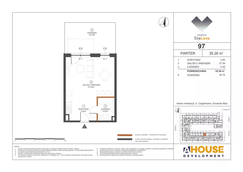 1 pokój, mieszkanie 35,26 m², parter, oferta nr M97, Osiedle StaLove Etap III, Grodzisk Mazowiecki, ul. Cegielniana 3