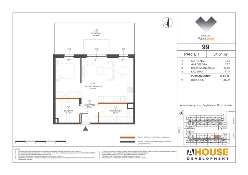 1 pokój, mieszkanie 54,51 m², parter, oferta nr M99, Osiedle StaLove Etap III, Grodzisk Mazowiecki, ul. Cegielniana 3