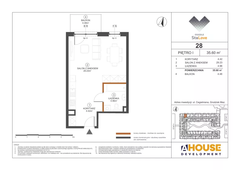 1 pokój, mieszkanie 35,60 m², piętro 1, oferta nr M28, Osiedle StaLove Etap III, Grodzisk Mazowiecki, ul. Cegielniana 3