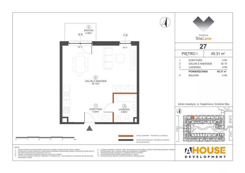 1 pokój, mieszkanie 45,31 m², piętro 1, oferta nr M27, Osiedle StaLove Etap III, Grodzisk Mazowiecki, ul. Cegielniana 3