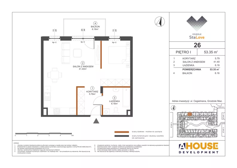 1 pokój, mieszkanie 53,35 m², piętro 1, oferta nr M26, Osiedle StaLove Etap III, Grodzisk Mazowiecki, ul. Cegielniana 3