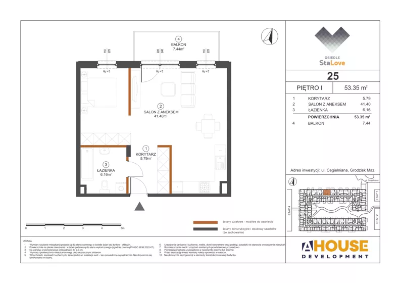 1 pokój, mieszkanie 53,35 m², piętro 1, oferta nr M25, Osiedle StaLove Etap III, Grodzisk Mazowiecki, ul. Cegielniana 3