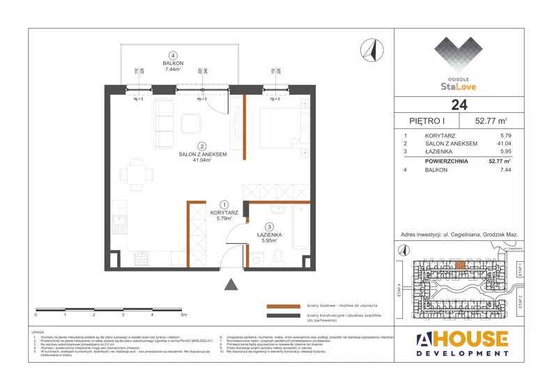 1 pokój, mieszkanie 52,77 m², piętro 1, oferta nr M24, Osiedle StaLove Etap III, Grodzisk Mazowiecki, ul. Cegielniana 3