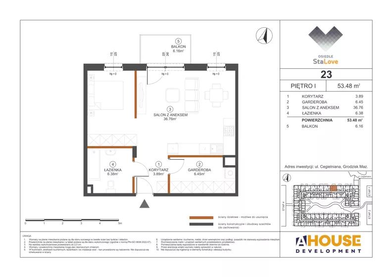 1 pokój, mieszkanie 53,48 m², piętro 1, oferta nr M23, Osiedle StaLove Etap III, Grodzisk Mazowiecki, ul. Cegielniana 3