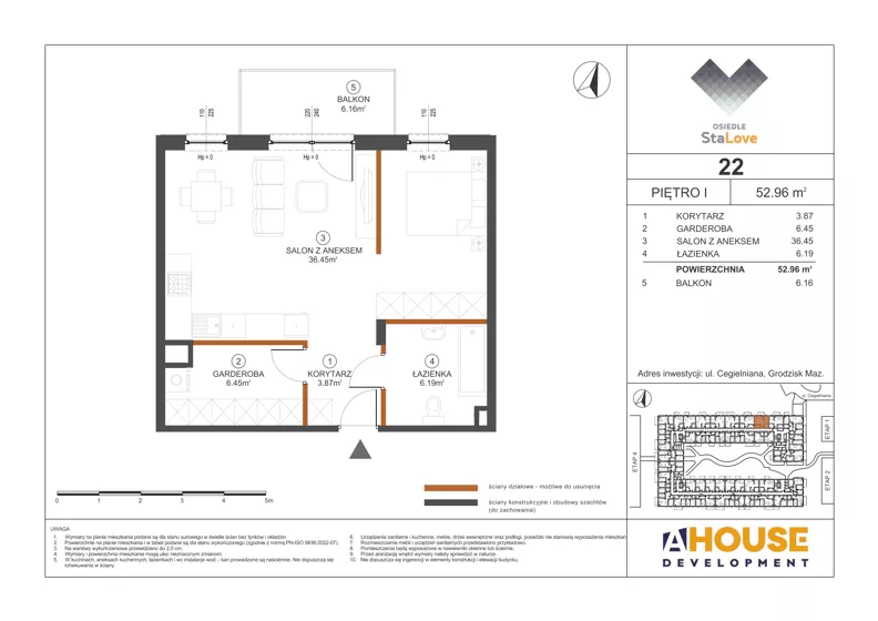 1 pokój, mieszkanie 52,96 m², piętro 1, oferta nr M22, Osiedle StaLove Etap III, Grodzisk Mazowiecki, ul. Cegielniana 3