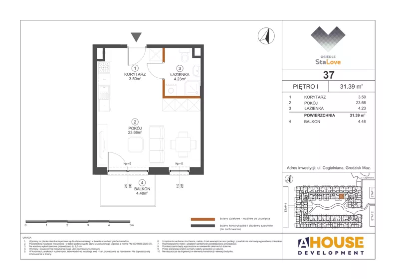 1 pokój, mieszkanie 31,39 m², piętro 1, oferta nr M37, Osiedle StaLove Etap III, Grodzisk Mazowiecki, ul. Cegielniana 3