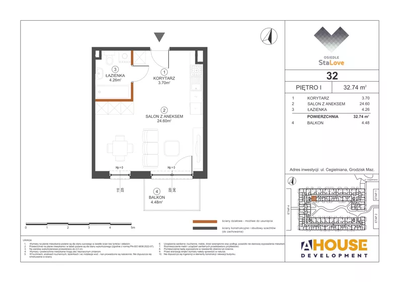 1 pokój, mieszkanie 32,74 m², piętro 1, oferta nr M32, Osiedle StaLove Etap III, Grodzisk Mazowiecki, ul. Cegielniana 3