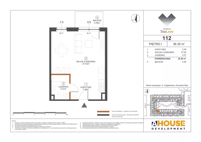 1 pokój, mieszkanie 36,30 m², piętro 1, oferta nr M112, Osiedle StaLove Etap III, Grodzisk Mazowiecki, ul. Cegielniana 3