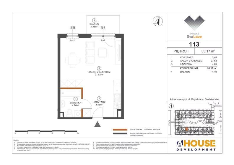 1 pokój, mieszkanie 35,17 m², piętro 1, oferta nr M113, Osiedle StaLove Etap III, Grodzisk Mazowiecki, ul. Cegielniana 3