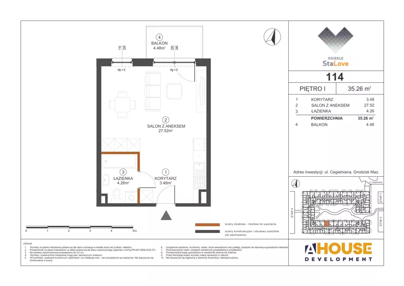 1 pokój, mieszkanie 35,26 m², piętro 1, oferta nr M114, Osiedle StaLove Etap III, Grodzisk Mazowiecki, ul. Cegielniana 3
