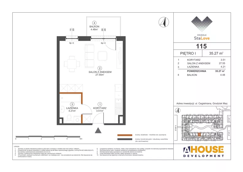 1 pokój, mieszkanie 35,27 m², piętro 1, oferta nr M115, Osiedle StaLove Etap III, Grodzisk Mazowiecki, ul. Cegielniana 3