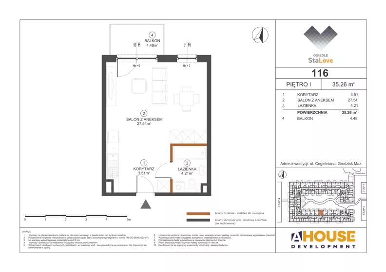 1 pokój, mieszkanie 35,26 m², piętro 1, oferta nr M116, Osiedle StaLove Etap III, Grodzisk Mazowiecki, ul. Cegielniana 3