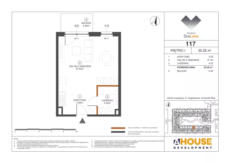 1 pokój, mieszkanie 35,26 m², piętro 1, oferta nr M117, Osiedle StaLove Etap III, Grodzisk Mazowiecki, ul. Cegielniana 3