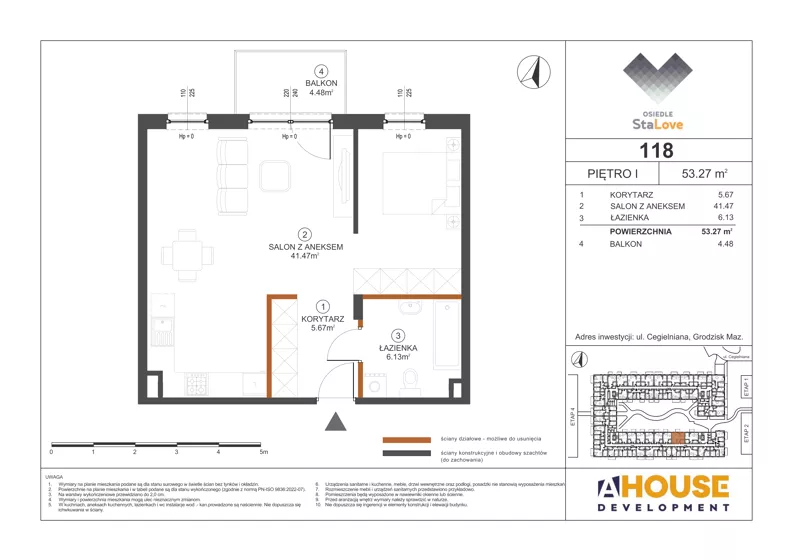 1 pokój, mieszkanie 53,27 m², piętro 1, oferta nr M118, Osiedle StaLove Etap III, Grodzisk Mazowiecki, ul. Cegielniana 3