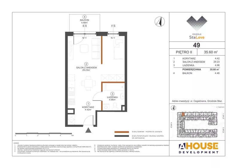 1 pokój, mieszkanie 35,60 m², piętro 2, oferta nr M49, Osiedle StaLove Etap III, Grodzisk Mazowiecki, ul. Cegielniana 3
