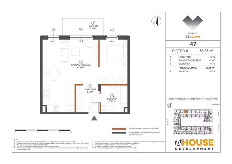 1 pokój, mieszkanie 53,35 m², piętro 2, oferta nr M47, Osiedle StaLove Etap III, Grodzisk Mazowiecki, ul. Cegielniana 3