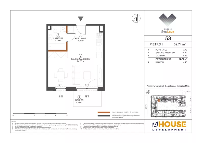 1 pokój, mieszkanie 32,74 m², piętro 2, oferta nr M53, Osiedle StaLove Etap III, Grodzisk Mazowiecki, ul. Cegielniana 3