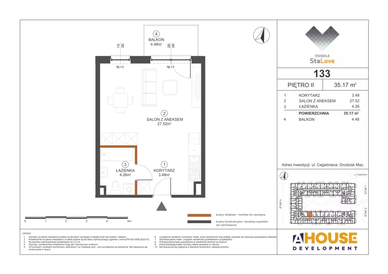 1 pokój, mieszkanie 35,17 m², piętro 2, oferta nr M133, Osiedle StaLove Etap III, Grodzisk Mazowiecki, ul. Cegielniana 3