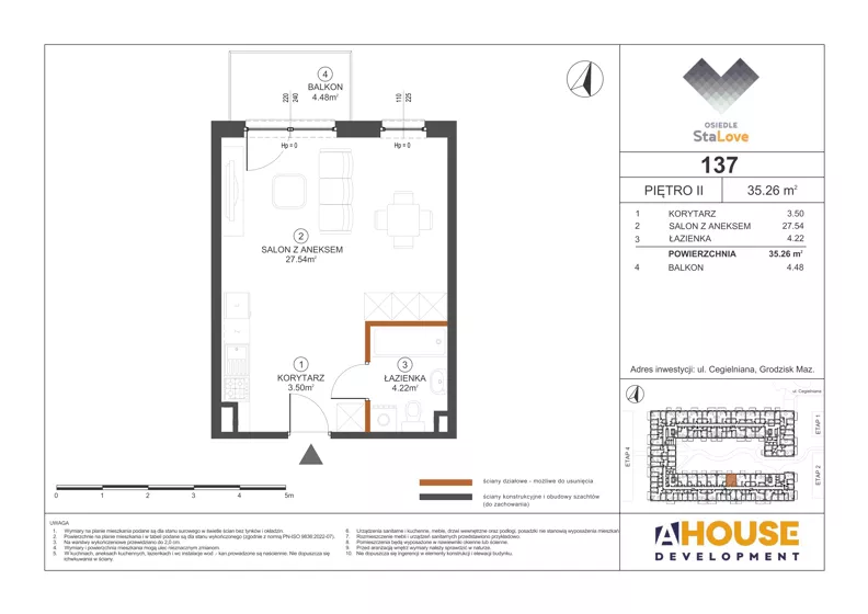 1 pokój, mieszkanie 35,26 m², piętro 2, oferta nr M137, Osiedle StaLove Etap III, Grodzisk Mazowiecki, ul. Cegielniana 3