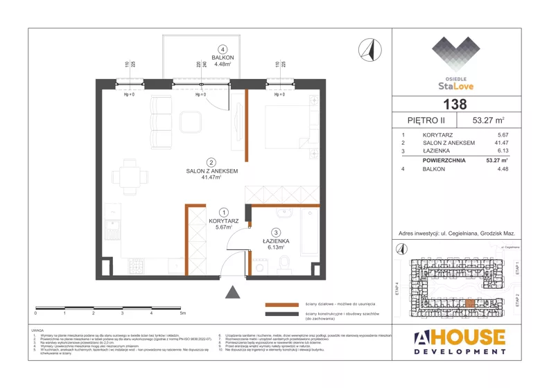1 pokój, mieszkanie 53,27 m², piętro 2, oferta nr M138, Osiedle StaLove Etap III, Grodzisk Mazowiecki, ul. Cegielniana 3