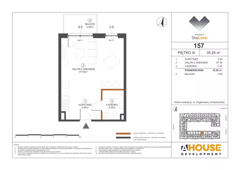 1 pokój, mieszkanie 35,26 m², piętro 3, oferta nr M157, Osiedle StaLove Etap III, Grodzisk Mazowiecki, ul. Cegielniana 3